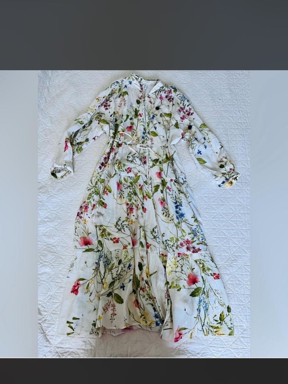 H&M Floral White Maxi Dress with Pink, Blue and Green Blooms